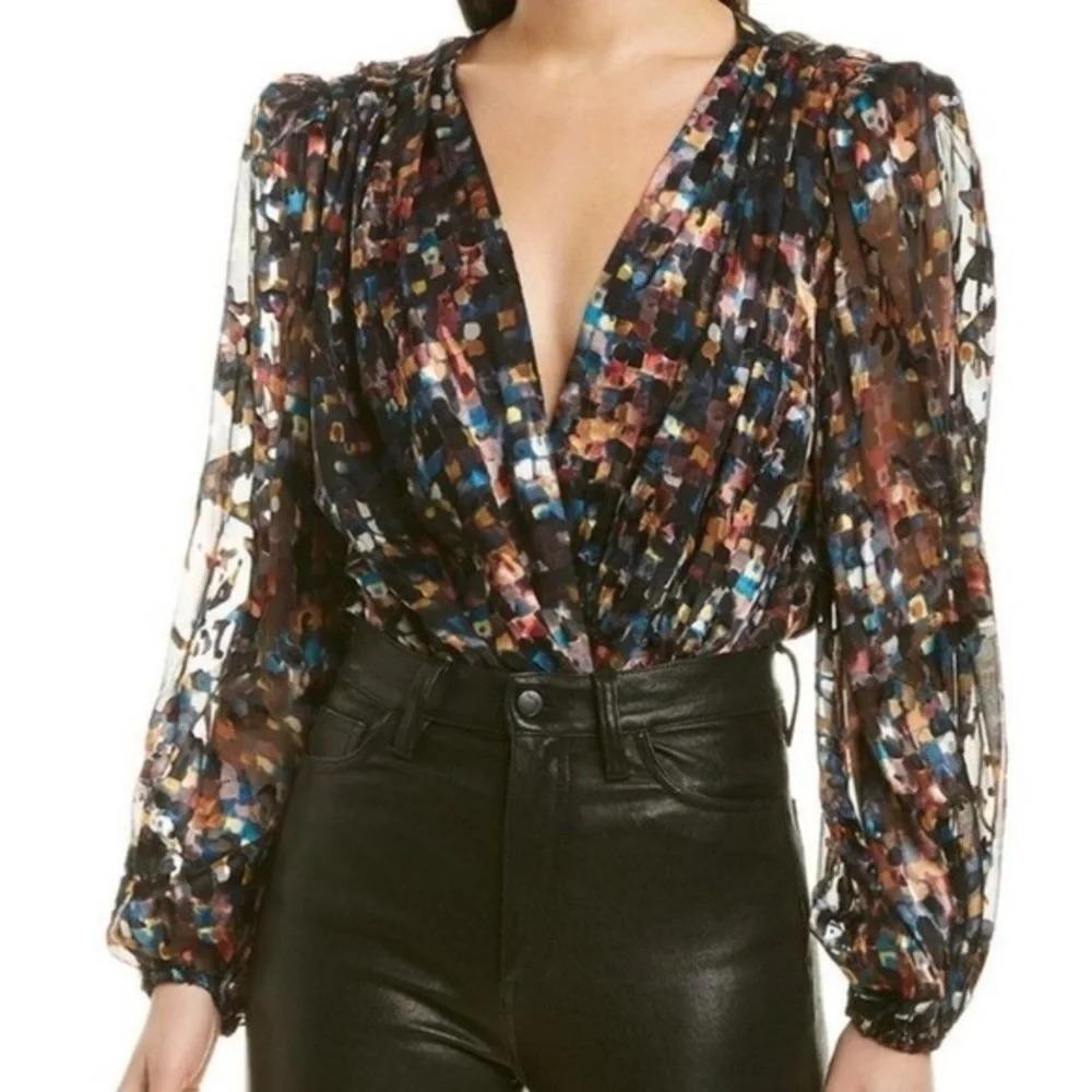 Ronny Kobo Mika Plunge Neck Bodysuit